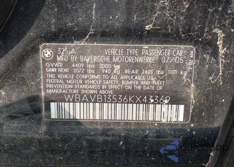 2006 BMW 325I from USA, damaged, VIN WBAVB13536KX43369